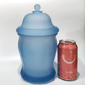 Vntg 10" Frosty Light Blue Storage Jar and Lid "ING3" by Indiana Glass